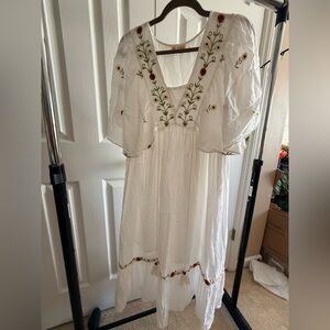 Magnolia White Maxi Dress with Floral Embroidery